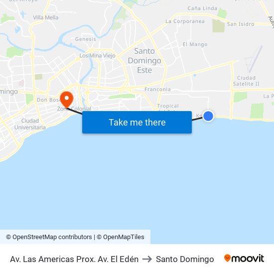 Av. Las Americas Prox. Av. El Edén to Santo Domingo map
