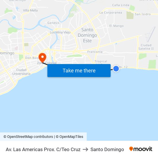 Av. Las Americas  Prox. C/Teo Cruz to Santo Domingo map