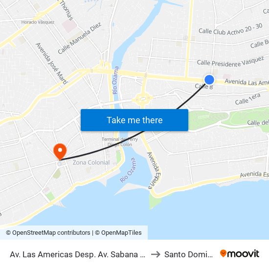 Av. Las Americas Desp. Av. Sabana Larga to Santo Domingo map