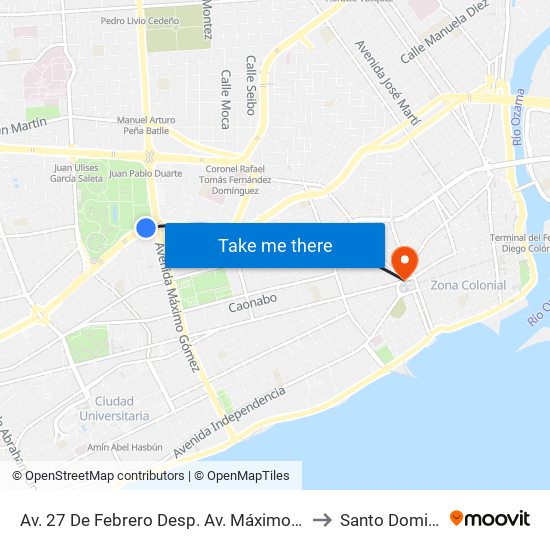 Av. 27 De Febrero Desp. Av. Máximo Gómez to Santo Domingo map