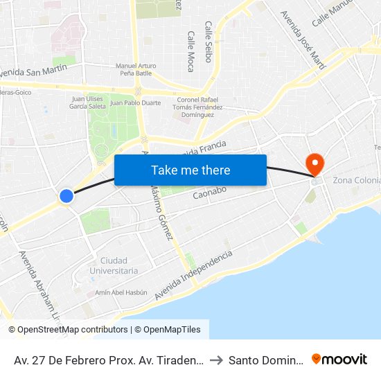 Av. 27 De Febrero Prox. Av. Tiradentes to Santo Domingo map