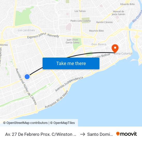 Av. 27 De Febrero Prox. C/Winston Arnaud to Santo Domingo map