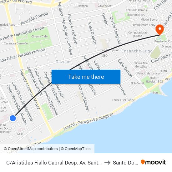 C/Aristides Fiallo Cabral Desp. Av. Santo Tomas De Aquino to Santo Domingo map