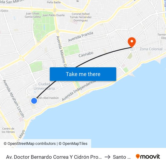 Av. Doctor Bernardo Correa Y Cidrón Prox. C/Lic. Rafael Augusto Sanchez to Santo Domingo map