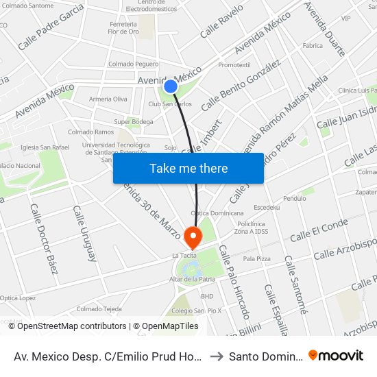 Av. Mexico Desp. C/Emilio Prud Homme to Santo Domingo map