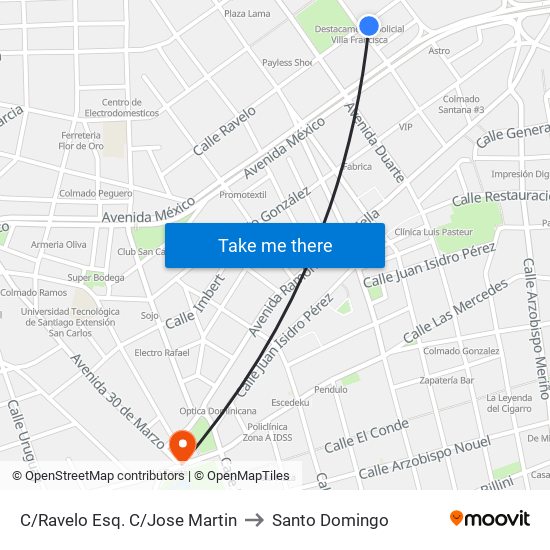 C/Ravelo Esq. C/Jose Martin to Santo Domingo map