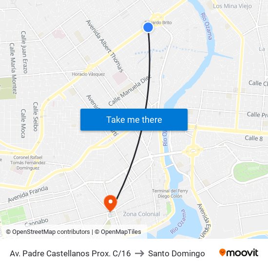 Av. Padre Castellanos Prox. C/16 to Santo Domingo map