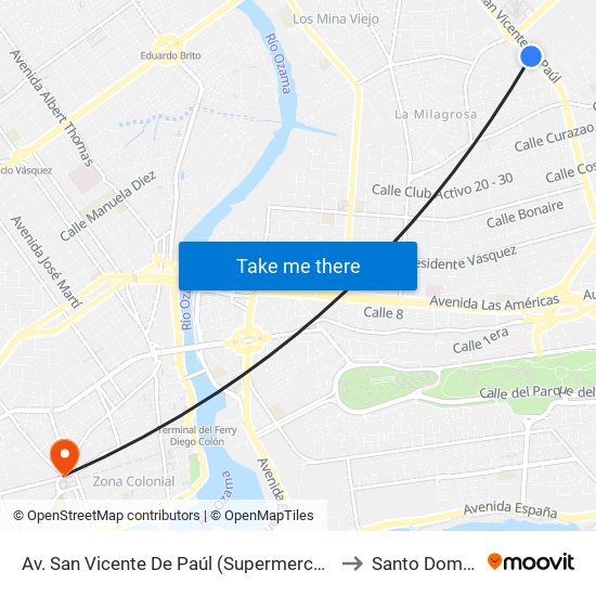 Av. San Vicente De Paúl (Supermercados Olé) to Santo Domingo map