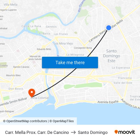 Carr. Mella Prox. Carr. De Cancino to Santo Domingo map
