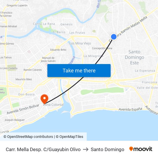 Carr. Mella Desp. C/Guayubin Olivo to Santo Domingo map