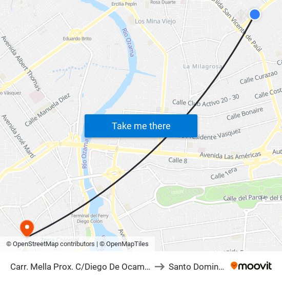 Carr. Mella Prox. C/Diego De Ocampo to Santo Domingo map