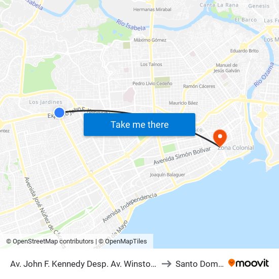 Av. John F. Kennedy Desp. Av. Winston Churchill to Santo Domingo map