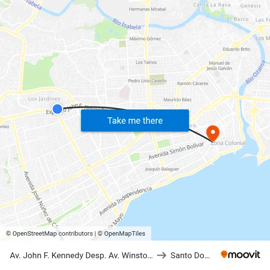 Av. John F. Kennedy Desp. Av. Winston Churchill to Santo Domingo map