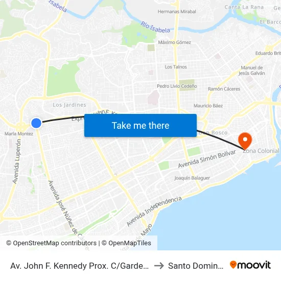 Av. John F. Kennedy Prox. C/Gardenia to Santo Domingo map