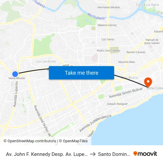 Av. John F. Kennedy Desp. Av. Luperón to Santo Domingo map