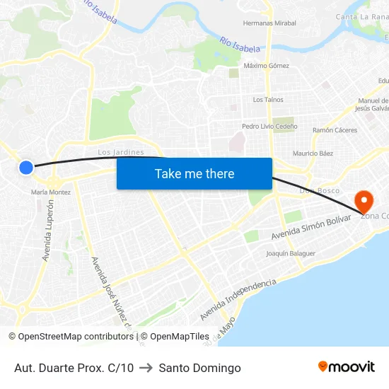Aut. Duarte Prox. C/10 to Santo Domingo map