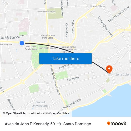 Avenida John F. Kennedy, 59 to Santo Domingo map
