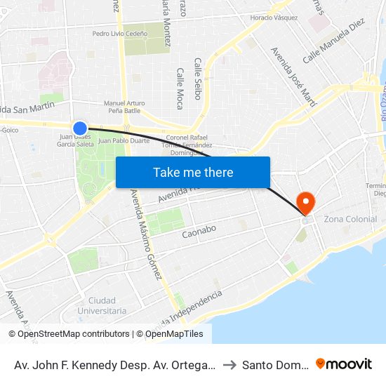 Av. John F. Kennedy Desp. Av. Ortega Y Gasset to Santo Domingo map