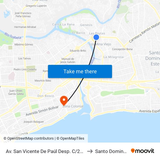 Av. San Vicente De Paúl Desp. C/271 to Santo Domingo map
