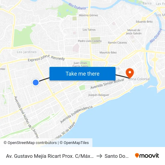 Av. Gustavo Mejía Ricart Prox. C/Máximo Blonda to Santo Domingo map