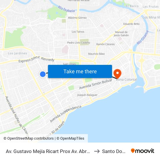 Av. Gustavo Mejía Ricart Prox Av. Abraham Lincoln to Santo Domingo map