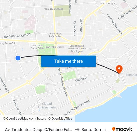Av. Tiradentes Desp. C/Fantino Falco to Santo Domingo map