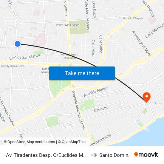 Av. Tiradentes Desp. C/Euclides Morillo to Santo Domingo map