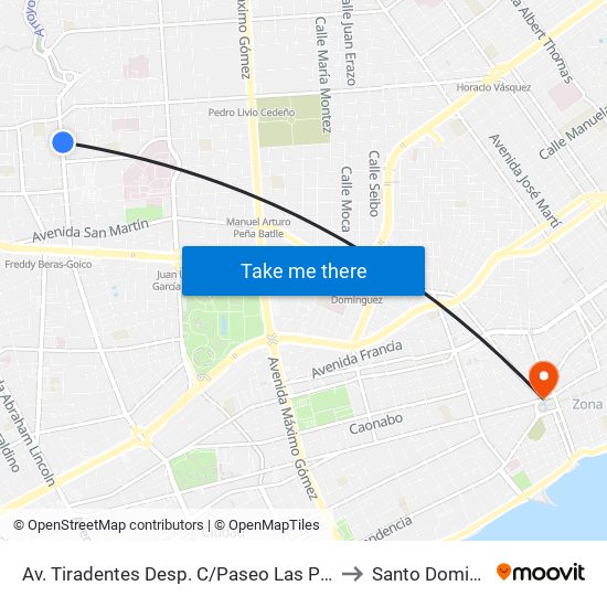 Av. Tiradentes Desp. C/Paseo Las Palmas to Santo Domingo map