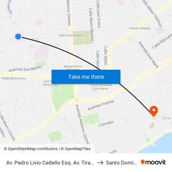 Av. Pedro Livio Cedeño Esq. Av. Tiradentes to Santo Domingo map