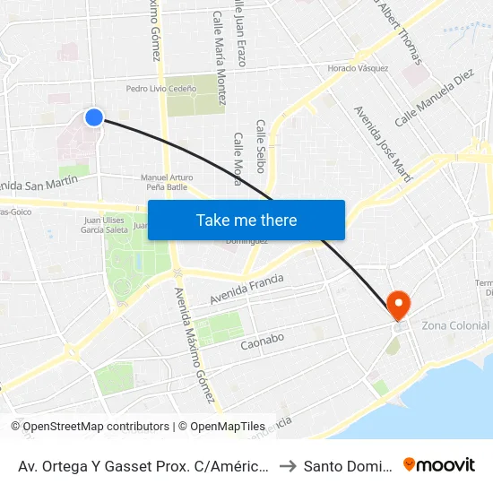 Av. Ortega Y Gasset Prox. C/Américo Lugo to Santo Domingo map