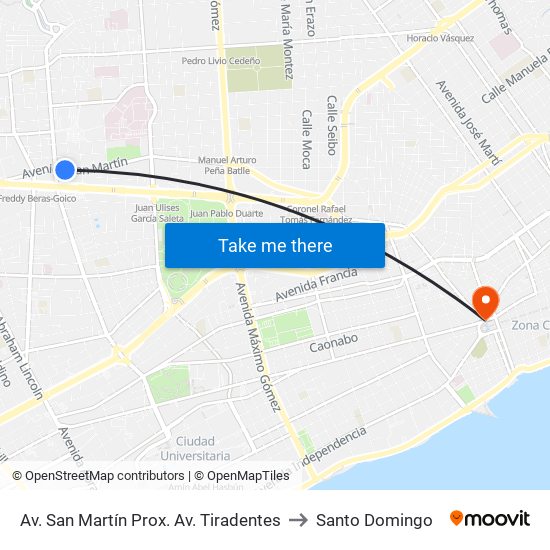 Av. San Martín Prox. Av. Tiradentes to Santo Domingo map