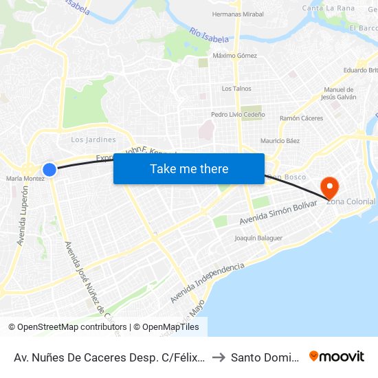 Av. Nuñes De Caceres Desp. C/Félix Mota to Santo Domingo map