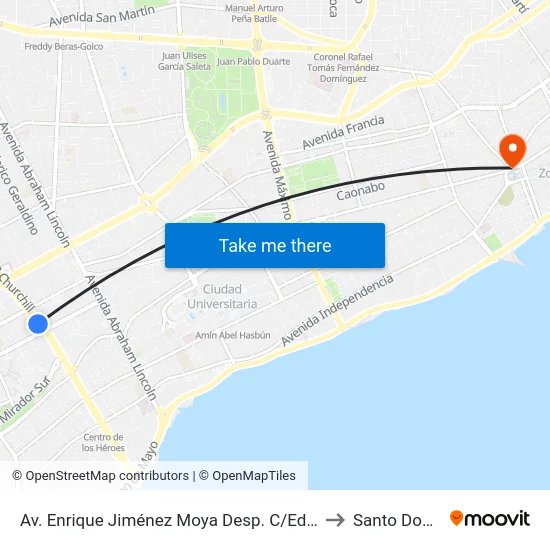 Av. Enrique Jiménez Moya Desp. C/Eduardo Vicioso to Santo Domingo map