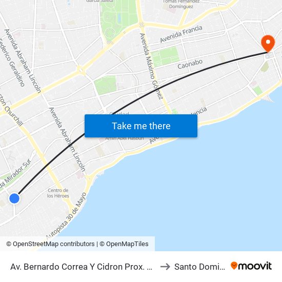 Av. Bernardo Correa Y Cidron Prox. Av. Italia to Santo Domingo map