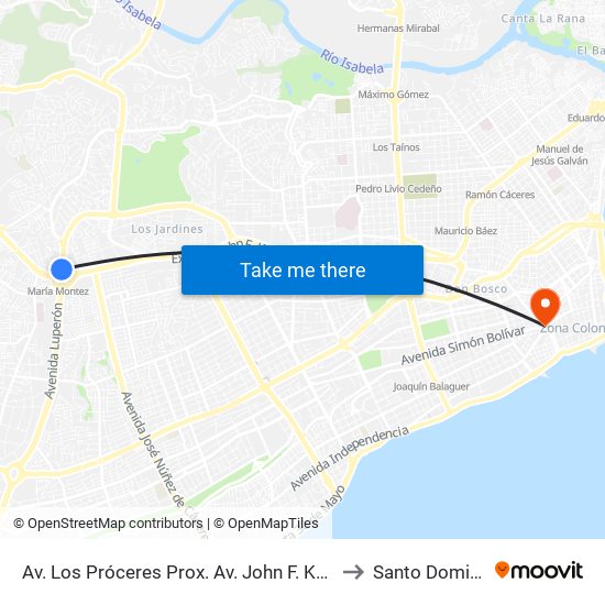 Av. Los Próceres Prox. Av. John F. Kennedy to Santo Domingo map