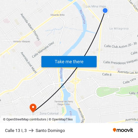 Calle 13 I, 3 to Santo Domingo map