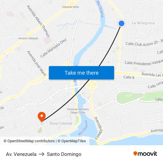 Av. Venezuela to Santo Domingo map