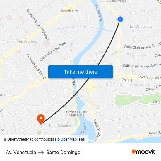 Av. Venezuela to Santo Domingo map