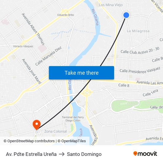 Av. Pdte Estrella Ureña to Santo Domingo map