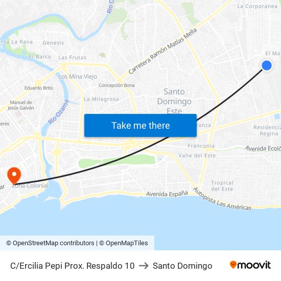 C/Ercilia Pepi Prox. Respaldo 10 to Santo Domingo map