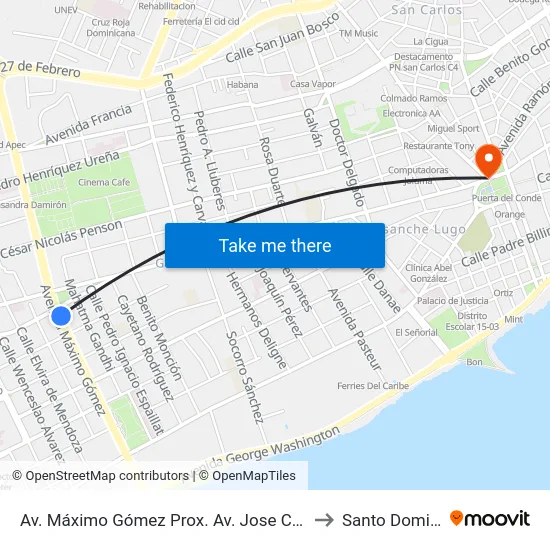Av. Máximo Gómez Prox. Av. Jose Contreras to Santo Domingo map