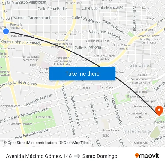 Avenida Máximo Gómez, 148 to Santo Domingo map