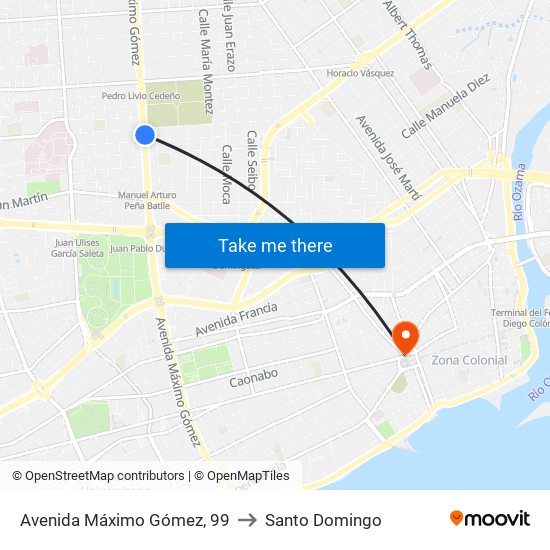 Avenida Máximo Gómez, 99 to Santo Domingo map