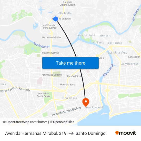 Avenida Hermanas Mirabal, 319 to Santo Domingo map