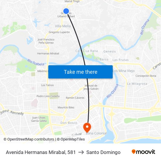 Avenida Hermanas Mirabal, 581 to Santo Domingo map