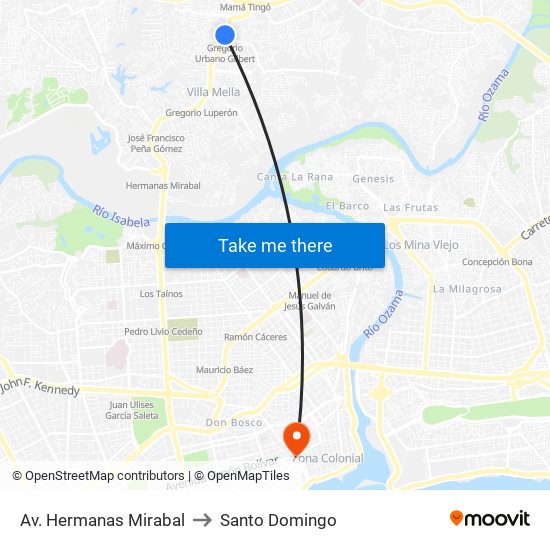 Av. Hermanas Mirabal to Santo Domingo map