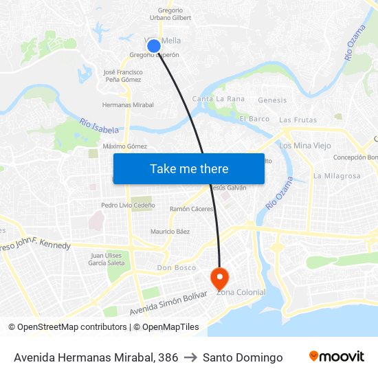 Avenida Hermanas Mirabal, 386 to Santo Domingo map