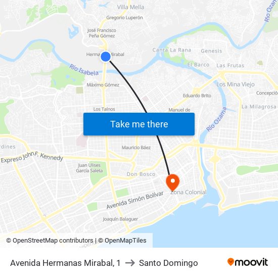 Avenida Hermanas Mirabal, 1 to Santo Domingo map