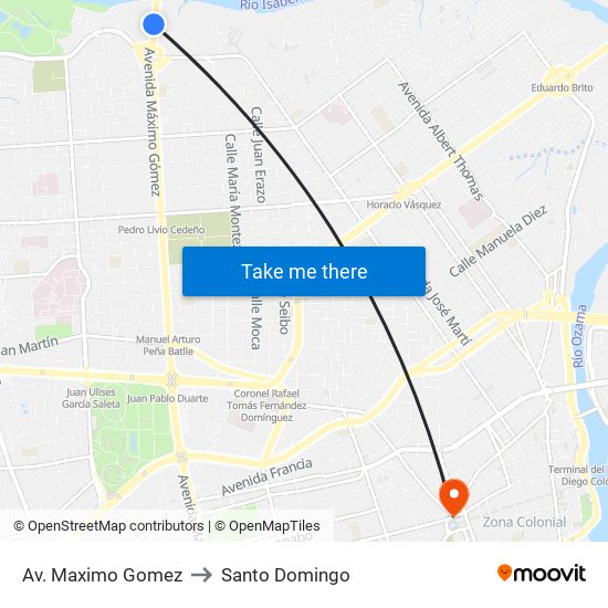 Av. Maximo Gomez to Santo Domingo map