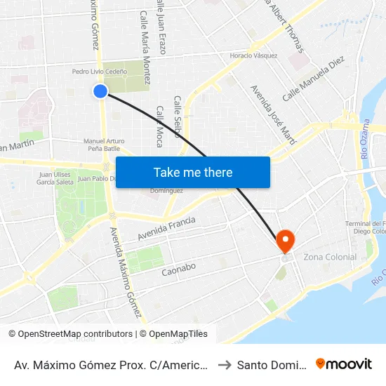 Av. Máximo Gómez Prox. C/Americo Lugo to Santo Domingo map